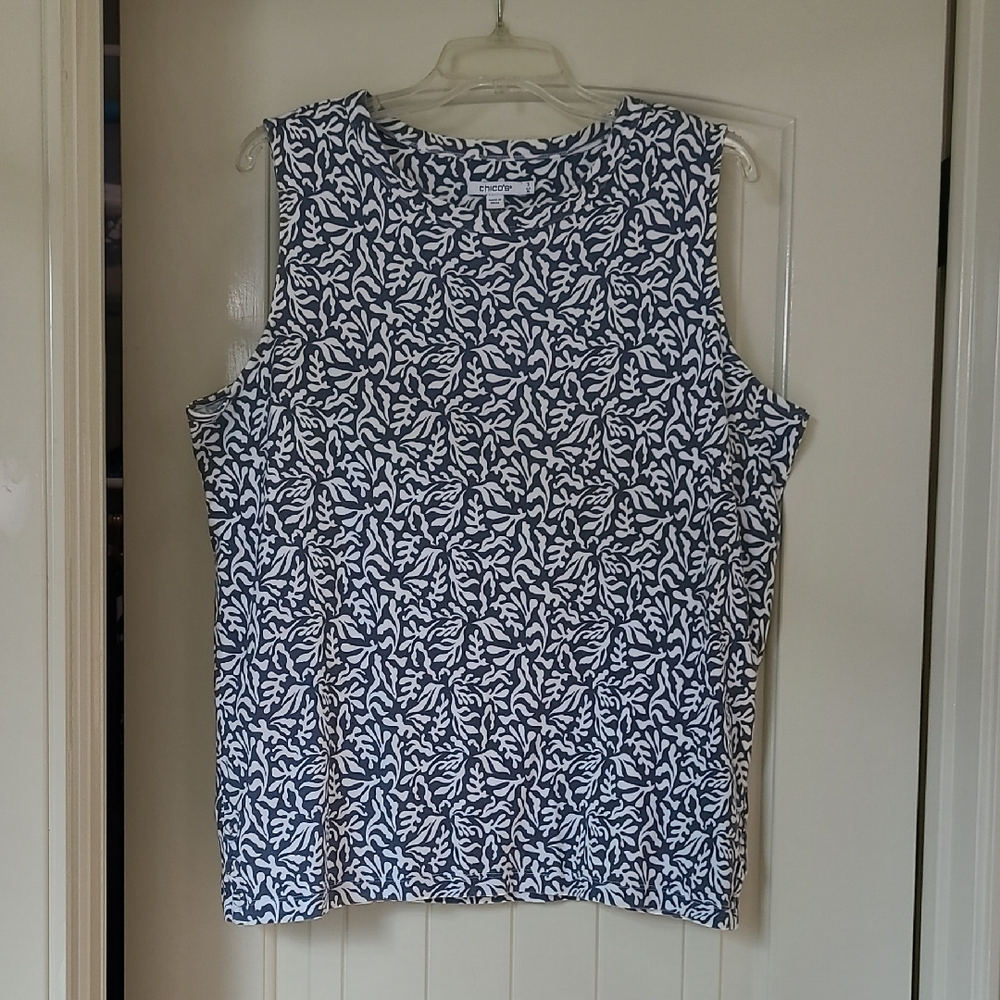 Chico's Blue and White Patterned Tank Top